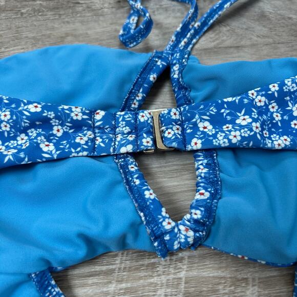 Tularosa Dilara One Piece Swimsuit Blue Floral Cutout XS Revolve Coquette - Picture 4 of 10